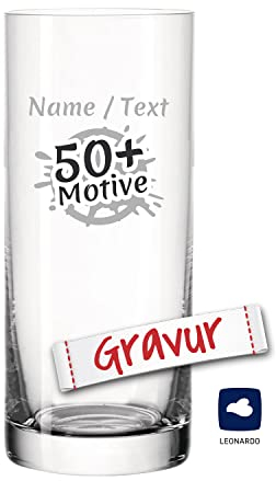 LEONARDO EASY+ Trinkglas/Wasserglas mit Gravur personalisiert/Namen Text Motiv, Glas graviert als Geschenk zum Geburtstag Jahrestag Hochzeit Verlobung, Geschenkidee Frauen Männer Mama Papa