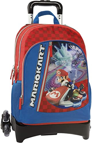Super Mario Kart Trolley mit abnehmbarem organisiertem Rucksack + gratis Schlüsselanhänger Super Mario oder Luigi 3D + gratis Farbstift