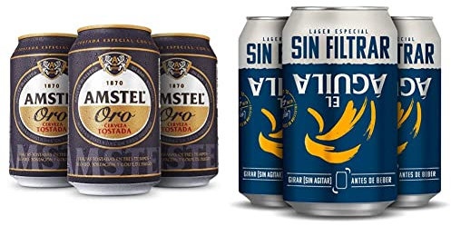 Amstel Oro Cerveza Tostada Pack Lata, 24 x 33cl + El Aguila Sin Filtrar Cerveza Lager Especial Pack Lata, 24 x 33cl