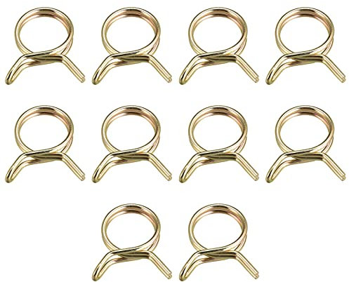 sourcing map Double Wire Spring Hose Clamp, 10pcs 65Mn Steel 23mm Inner Dia Fit 24mm-25.3mm OD Hose Fuel Line Silicone Tube Spring Clips, Color Zinc Plated