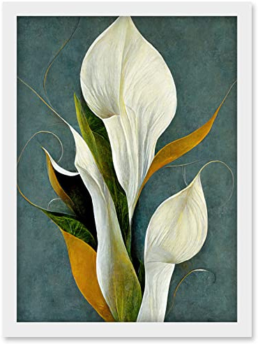 Doppelganger33 LTD White Calla Lily Bouquet Flowers In Blue Background Realism Artwork Framed Wall Art Print A4