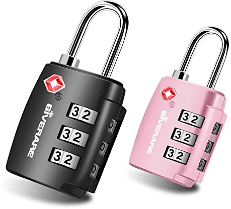 GIVERARE 2 Pack TSA Approved Travel Luggage Locks, Combination Lock Alloy Body, Keyless 3-Digit Padlocks, Travel Sentry Accepted Compatible Padlock for Gym Locker, Golf Bag Case, Backpack, Black-by