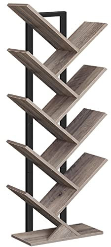 HOOBRO Libreria ad albero, scaffale a 9 livelli autoportante, libreria industriale con ripiani in legno, ufficio domestico, Greige e Nero, EBG08SJ01G1