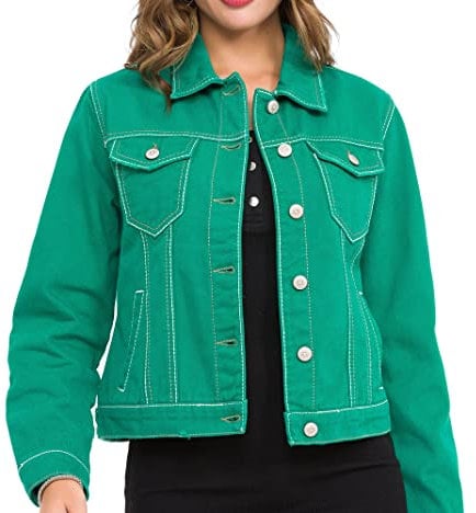 Cipo & Baxx Damen Jacke WJ212 Grün – Stylische Jeansjacke im Casual Streetwear Look mit Knopfleiste & Brusttaschen – Übergangsjacke für Alltag & Freizeit – WJ212 Grün S