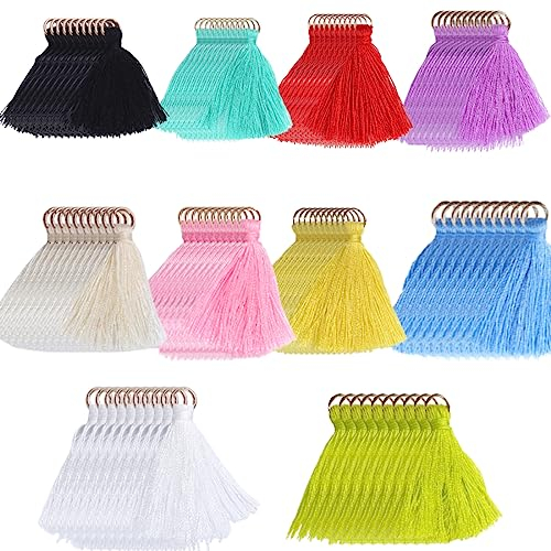 PLABBDPL 100Pcs Mini Pendentifs à Pompons,Glands Colorés Coton, Couleur Glands DIY Décoratifs Pendentif Pompons Tassel en Coton pour Arts Crafts Sac à Main Fabrication de Bijoux DIY Accessories