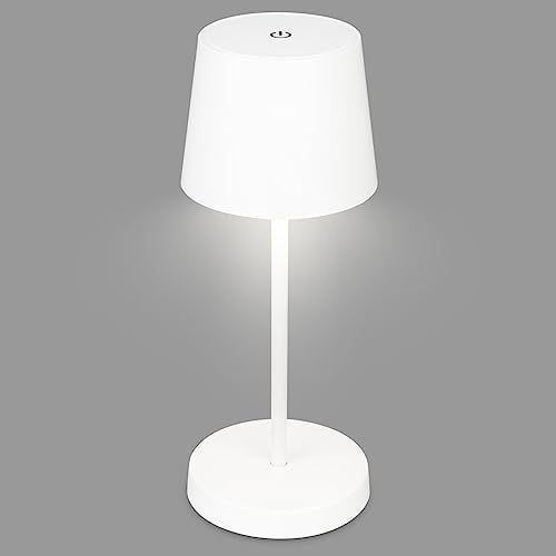 BRILONER - LED Tischlampe kabellos mit Touch, dimmbar in Stufen, aufladbar via USB, warmweiße Lichtfarbe, Nachttischlampe, Leselampe, Tischleuchte, Akku Lampe, Outdoorlampe, 26x10,5 cm, Weiß