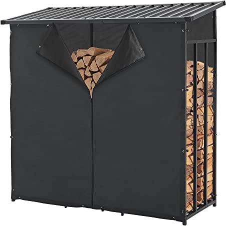 casa.pro Kaminholzregal Yakutat Brennholzunterstand außen Brennholzlager Holzstapelhilfe Brennholzregal mit Abdeckung Kaminholzständer Metall 185 x 180 x 70 cm Schwarz
