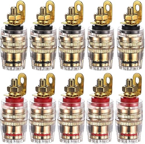 RUNCCI-YUN 10Stück 24-k vergoldet Lautsprecher Klemme Binding Post Bananenstecker-Buchsen 4 mm Banana Plug für Verstärker Lautsprecher Terminal Wandplatte