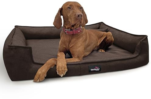 tierlando® Orthopädisches Hundebett Gustav Scandi CHIC mit elegantem waschbarem Bezug und herausnehmbarer mobiler Matratze für maximalen Liegekomfort Größe: 110x90cm | 01 Braun