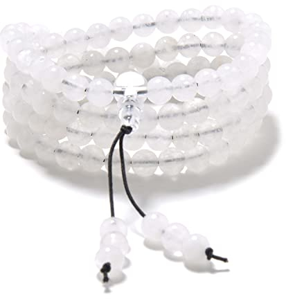 Dehnbares Mala-Handgelenk-Wickel-Yoga-Armband mit 108 heilenden Mala-Gebets-Buddha-Perlen (Weiße Jade (White Jade))
