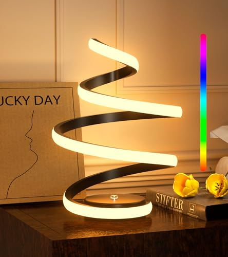 Zealbuer LED Nachttischlampe, Spiral Tischlampe, 7 Farben wechselnde 10 Lichtmodi Zeitgenössische Tischlampe mit Touch Control, Art Deco Lampe für Nachttisch, Wohnzimmer, Schlafzimmer (Schwarz)…
