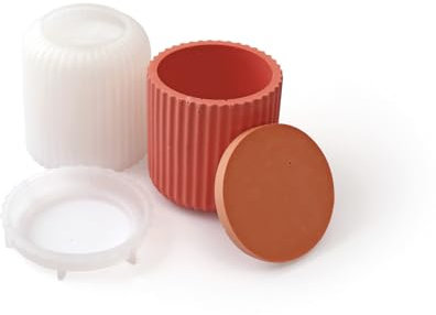 Jesmonite Moule en Silicone Pot Lisse et Nervuré avec Couver