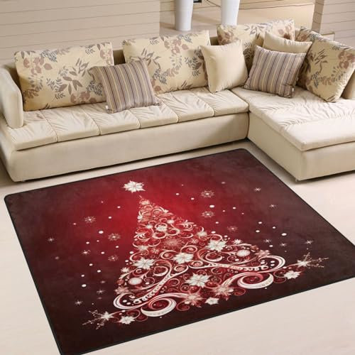 ALAZA Frohe Weihnachten Stern Schneeflocke rot rutschfester Bereich Teppich 1,52 x 2,1 m für Wohnzimmer Esszimmer Schlafzimmer Küche Flur Büro Modern Home Decorative