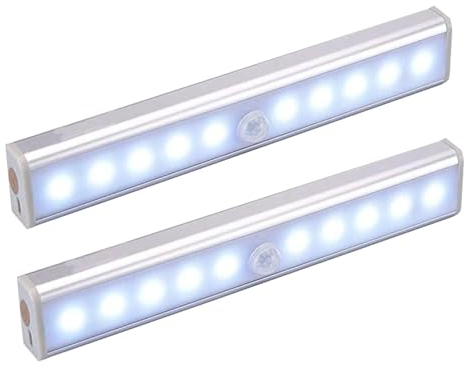 KEWUZY Lampe Detecteur De Mouvement Interieur, Lot De 2 Lampe 10 LED Sans Fil, Lampe Rechargeable USB Détecteurs De Mouvement Avec Magnétisme, Pour Armoires, Escaliers, Couloirs, Garages