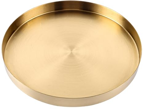 YAYODS Tablett Rund Gold 30 cm - Goldenes Deko Tablett - Edelstahl Tablett Klein für Schmuck, Tischdekoration, Kosmetik, Kerzen