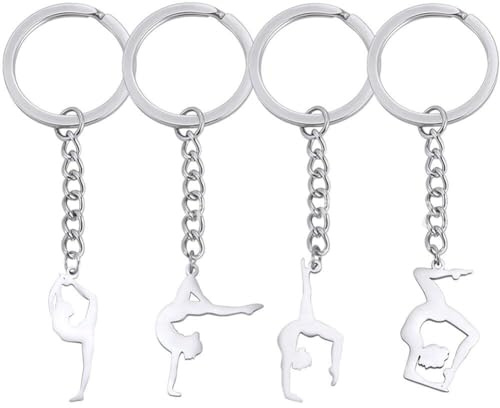 Gymnastik-Anhänger-Schlüsselanhänger 4 Stück Punk-Fitness-Sport-Schlüsselanhänger Metall-Schlüsselanhänger dekorativer Handtaschen-Charm-Schlüsselanhänger