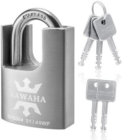KAWAHA 21/40KD-5SK - Candado de acero inoxidable de alta seguridad con llave para uso en interiores y exteriores (resistente, antioxidante) (40 mm, llave diferente, 5 llaves de acero inoxidable)