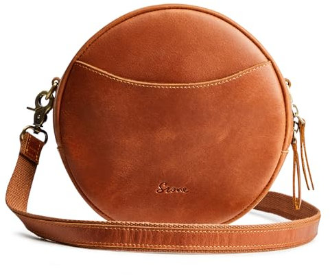 S-ZONE Damen Leder Umhängetaschen Trendige Runde Shopper Schultertasche Runde Designer Geldbörsen Datingstasche Tragetasche