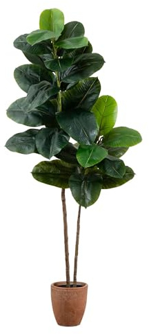 Nearly Natural 6ft. Artificial Rubber Tree in Decorative Planter with Real Touch Leaves