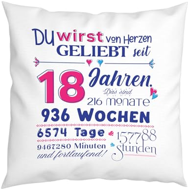 LIEBTASTISCH - Geburtstagsgeschenk - Kissen zum Geburtstag - Geschenk für Junge Mädchen Frauen Männer - Wahlweise 4-100 Jahre - Geschenke - (18 Jahre)