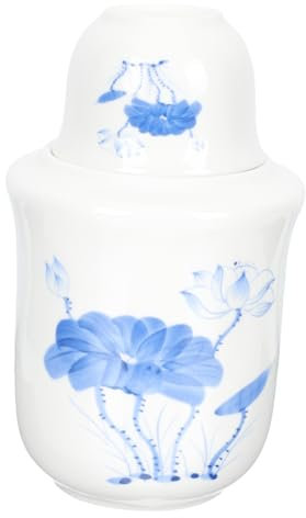 KICHOUSE Japanese Style Sake Warmer Set Ceramic Wine Warming Pot Lid 3-Piece Sake Kettle for Home Use for Heating and Liquor