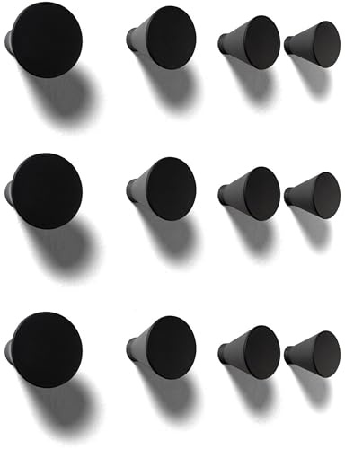 nidoshu Modern Kleiderhaken Wand - Deko Garderobenhaken - Wandhaken Rund Design Zum Schrauben Original Kindergarderobe handtuchhaken - Wandgarderobe für Jacken (Schwarz, 12 Stück Wandhaken)