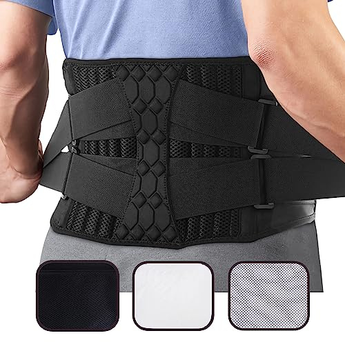 Rückenstützgürtel, Rückenbandage für Männer Frauen, Atmungsaktive Rückengurt mit 3 Arten von Ersatz-Lendenpolstern, Rückenstütze und Bauchgurt mit 10 Stützen zur Linderung von Rückenschmerzen (3XL)
