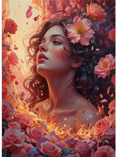 TWYYDP 1000 Teile Puzzle,Schöne Mädchen-Rosenblume Puzzle,Holzpuzzles für die ganze Familie