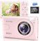 4K UHD Digital Camera for Kids: Point and Shoot Video Cameras for Photography 64MP 18X Digital Zoom Compact Portable Vlogging Camera with 32gb TF Card for Kids Teen Students Beginner Pink