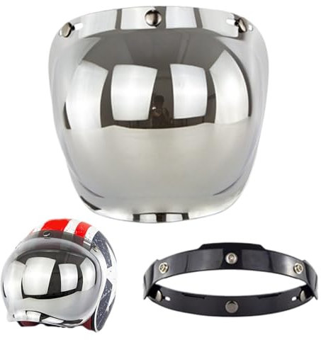 Peosaard Motorcycle Helmet Visor,3-Snap Open Face Motorcycle Helmet Shield,Retro Flip up Motorcycle Face Shield, Sunproof Windproof Motorcycle Bubble Mirror Visor