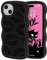 ROSEHUI Hülle für iPhone 15 Niedliche lockige Wellen Rahmenform Handyhülle für Mädchen mit Sexy Lip Print Design Cooles Schwarz Flüssig Weich Silikon TPU Case Flexible Stoßfeste Schutzhülle,Lippen