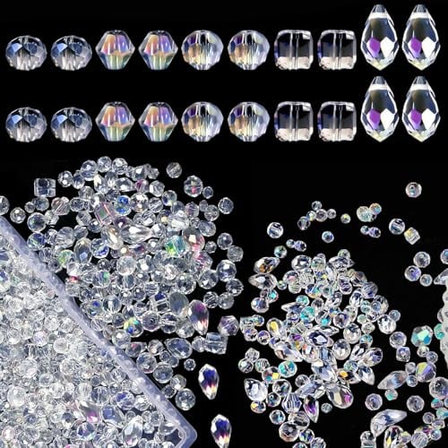 600 Pcs Mixed Crystal Beads for Jewelry Making - 4mm 6mm 8mm Assorted Clear Glass Spacer Beads for DIY Necklace, Bracelet, Earring Crafts