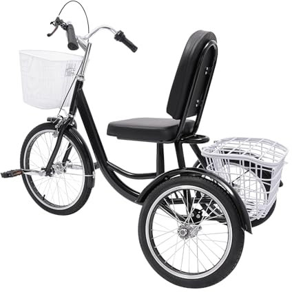 TFIANYNI 135x66CM Dreirad Für Senioren Für 1.5-1.85m 150kg, Mit 2 Korb, Hochkohlenstoffstahl 3 Räder Fahrrad Dreirad Für Erwachsene, Bremssattel-Bremse, Geschenke (Schwarz)