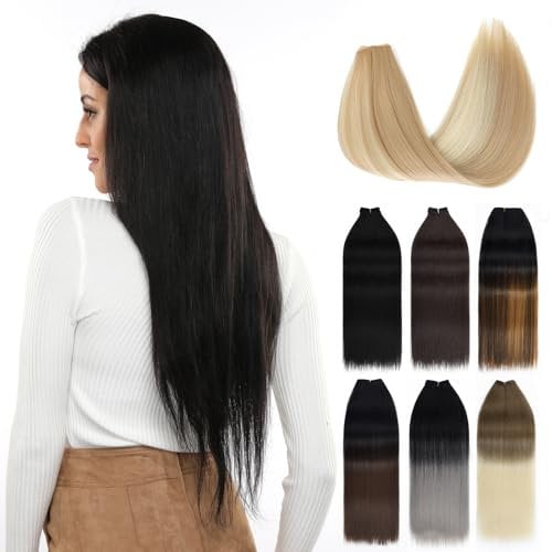 Yamel Ombre Weft Hair Extensions Sew in Weave Silky 1 Bundle Hair Weft 100 Grams Dark Blonde with Bleach Blonde Soft Straight Synthetic Hair Bundles