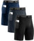 Niksa 3 Pack Herren Kompressionsshorts, Sport Unterhosen Männer Schnelltrocknendes Laufunterwäsche, Atmungsaktiv Laufhose Herren Kurz mit Handytasche, Schwarz, Grau, Marineblau, M