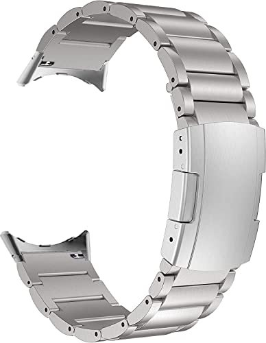 MaKTech Titan-Armband für Google Watch,Metallarmband Inklusive Adapter mit Schildkrötenschnalle für Google Pixel Watch 3 45mm [2024] (Silber)