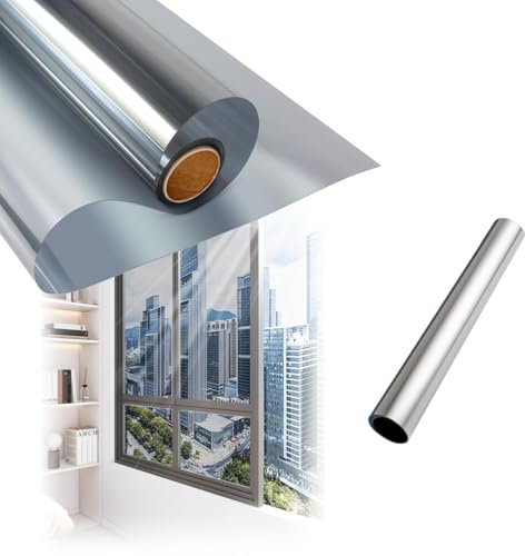 Fenster Sichtschutz Folie, Reflektierend Fensterfolie Wärmeisolierung, Spiegelfolie One Way Reflektierende Fensterfolie, UV-Schutz Sonnenschutz, Tönungsfolie für Büro Und Haus, Silber(60*400CM)