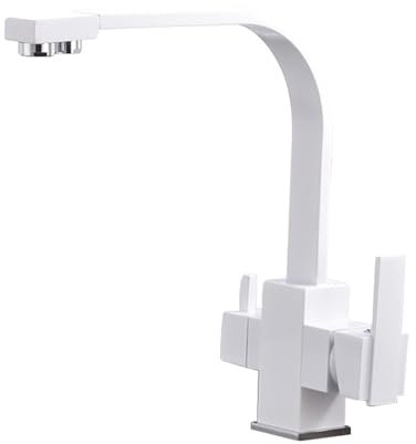 Grifo Cocina 3 Vias Osmosis Agua Purificada Agua Fría y Caliente Grifo de Cocina Latón-Blanco