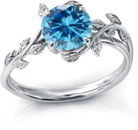 925 Sterling Silber Runden Blauer Topas Ring für Damen, Weihnachten Ringe Verlobungsring Hochzeitsring für Mutter Frauen