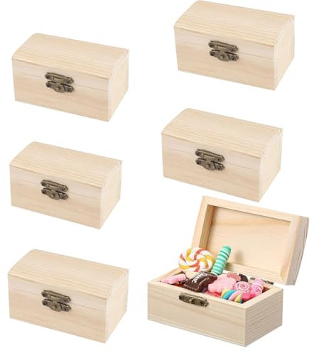 Yudobliss Mini Schatztruhe, 6 Stück Schatztruhe Truhe, 9x6x5cm Mini Schatzkiste mit Deckel, Schatztruhe aus Holz, Holzkiste Klein, Holzkiste ohne Gravur, für Aufbewahren und Dekorieren
