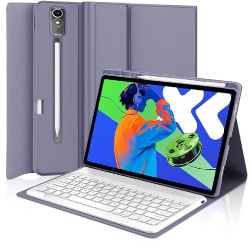 SENGBIRCH Funda con Teclado para Lenovo Idea Tab Pro 12.7 2025, Español Ñ Bluetooth Inalámbrico Desmontable Teclado para Lenovo Idea Tab Pro 12.7 Pulgadas 2025 (TB-373FU/TB-375FC), Púrpura