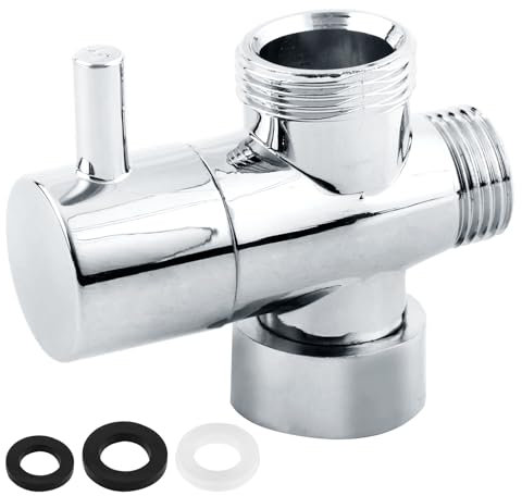 Shower Diverter Valve, 3-Way Solid Shower Splitter Tap Diverter with Black Rubber Washer, Diverter Valve G3/4, G1/2 Male Outlet Adapter and G3/4 Female Inlet