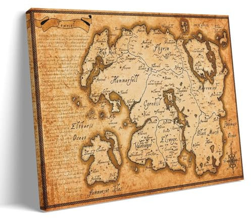 The Elder Scrolls – Skyrim Game World Map Poster Dekorative Malerei Leinwand Wandkunst Wohnzimmer Poster Schlafzimmer Malerei,Wandkunst Bilddruck Moderne Familienzimmer Dekor 24x36inch(60x90cm)
