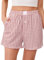 Lovasy Bas de Pyjama Femme Coton Court Pantalon de Nuit Été à Carreaux Short Pyjama Grande Taille avec Poches,A-Rose,L