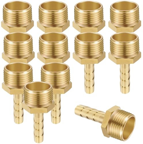 12PCS Raccord Cannelé Laiton Tube Barbelé Droit, 6mm x G1/2 Mâle Filetage Tuyau Coupleur Connecteur Adaptateur avec Acier Inoxydable Tube Pince