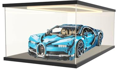 Nynelly Acryl-Vitrine für Sammlerstücke mit LED-Licht, transparente Displaybox für Lego 42143 42096 42083, 1/8 Maßstab Modellautovitrine, staubdichte Aufsatzvitrine, 60 x 30 x 19,8 cm