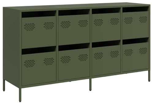 vidaXL Aparador de Acero Laminado en frío Verde Oliva 135x39x73,5 cm, Armario de almacenaje, Mueble aparador, Armario de almacenaje de Cocina, Buffet