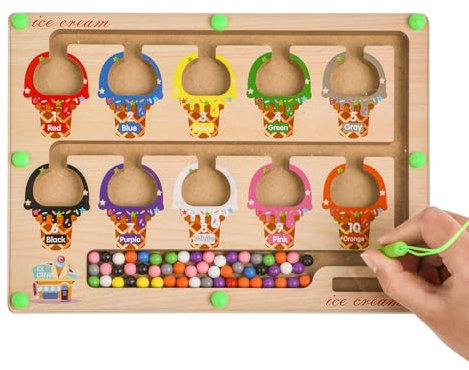 Magnetspiel Kinder, Labyrinth Spiel mit Magnetkugeln Kinder, Magnetic Spiel auf Hölzernem Aktivitätsbrett, Pädagogisches Lernspielzeug für Jungen & Mädchen