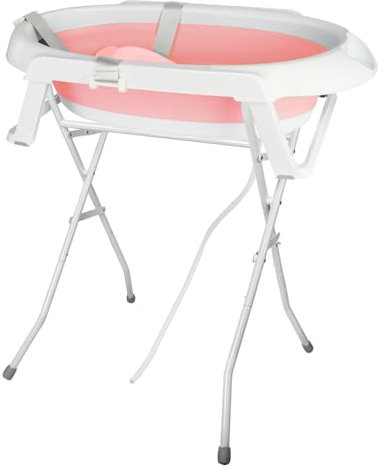 Baignoire Bébé Pliable Avec Coussin De Bain Et Thermomètre Intégré,Baignoire Enfant Avec Support Offert,De 0 À 3 Ans,Bassin de Douche Portable Antidérapant (Rose-66 * 61 * 82cm)