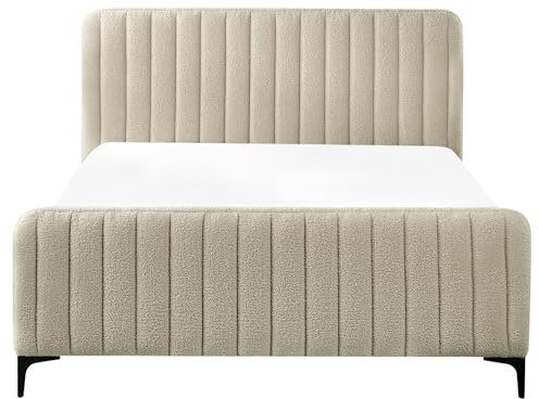 Beliani Elegantes Polsterbett Bouclé Beige gesteppt mit Lattenrost 140 x 200 cm Lunan
